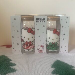 Hello Kitty Christmas Glass Tumbler w/Bamboo Lid & Straw 16oz Set Of 2 NEW
